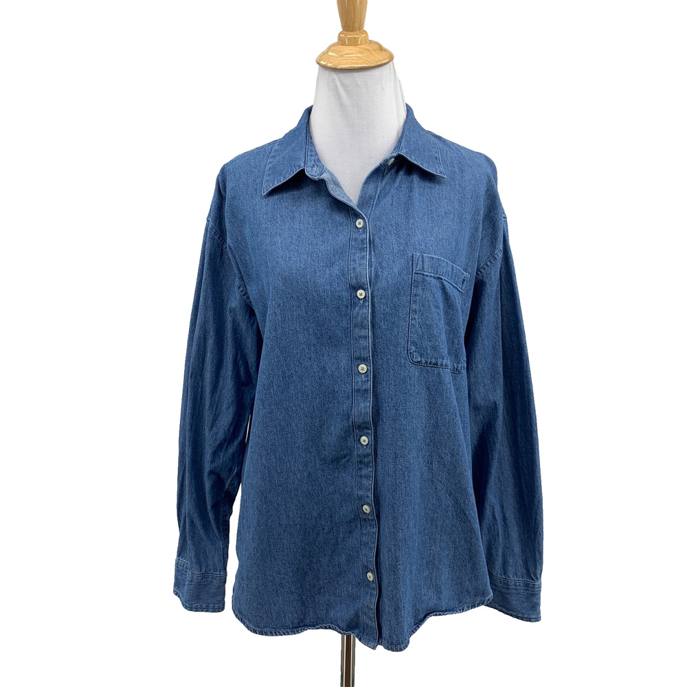 Vineyard Vines Shirt Womens L Large Blue Chambray Cotton Button Up Long Sleeve